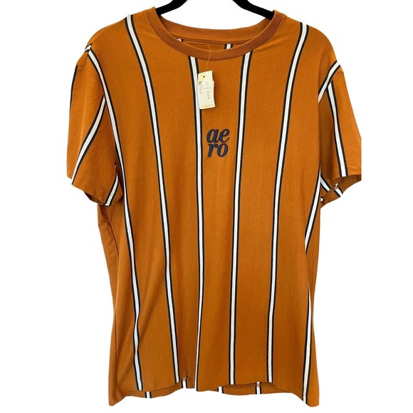 Aeropostale tee shirt Mens Orange and Navy Blue stripe with Logo NWT Size Med - Picture 1 of 7